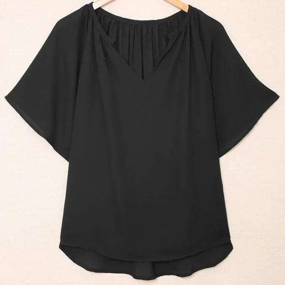 Split Neck Pleated Top - Picture 4 of 5